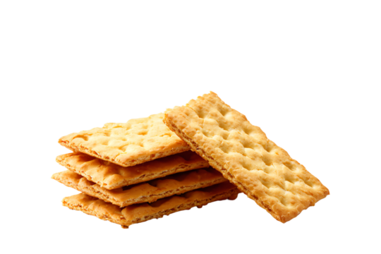 a stack of crackers on a white background
