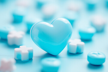  Clean Soft White Medical Background and Modern Healthcare Concept with Heart Shapes and Medical Pills Composition