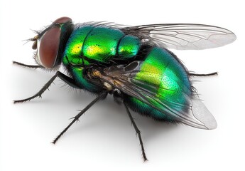 Side view of a metallic green fly