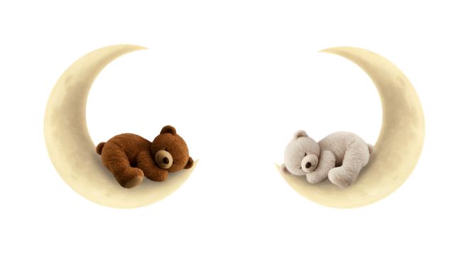 Cute Illustration of Teddy Bears Sleeping On Crescent Moons Against A Dark Night