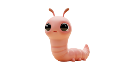 Cute Cartoon Worm With Large Eyes Isolated on Transparent Background 3D Render
