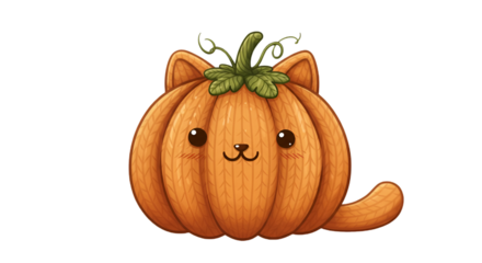 Cute Cat Pumpkin Illustration On Black Background For Halloween Autumn