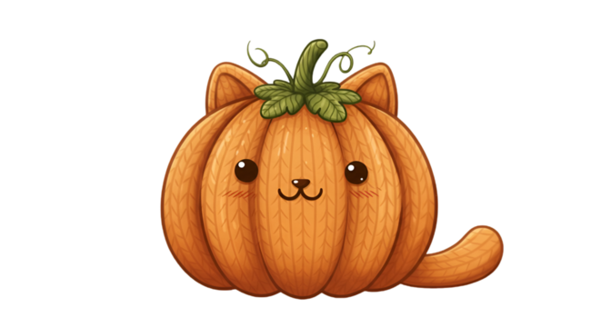 Cute Cat Pumpkin Illustration On Black Background For Halloween Autumn