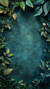Leaf Border on Blue Grunge Texture for Background