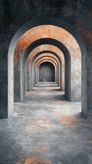Fototapeta premium Arched Concrete Hallway Perspective with Dramatic Lighting