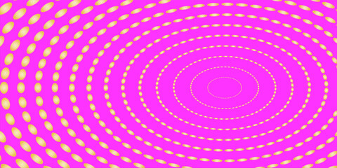 Vibrant abstract background featuring concentric spiral rings of yellow ovals over a bright pink backdrop. The psychedelic and retro design gives a sense of motion and energy