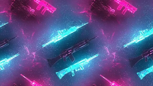 Colorful neon guns pattern on a cosmic background