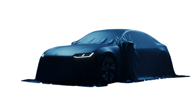 Dark Blue Car Under Drape Digital Illustration on Transparent Background