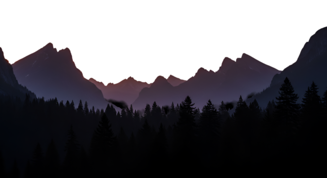 Dark Forest Silhouette Illustration Depicting Mountain Landscape View