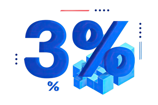 3% discount, vibrant blue, 3D design - Powered by Adobe