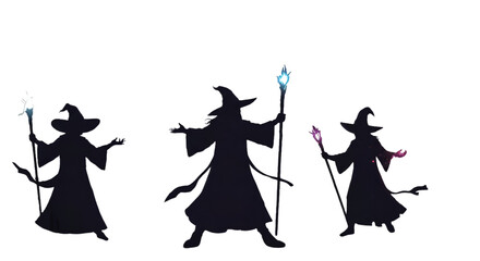 Dark Wizard Silhouette Illustration with Magic Staff in Mysterious Night
