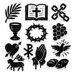 Christian graffiti icons with crosses bible angel dove church and candle, Transparent Background