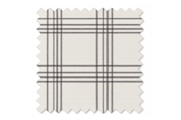 White fabric swatch featuring grey striped checkered pattern, lying flat against transparent backdrop