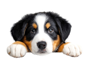 Puppy peeking over the edge isolated on a transparent background