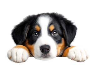 Puppy peeking over the edge isolated on a transparent background
