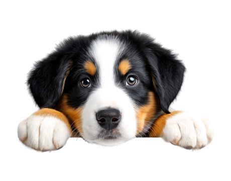 Puppy peeking over the edge isolated on a transparent background