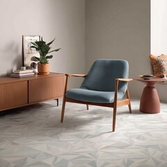 Modern living room with mid-century armchair