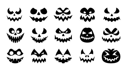 Collection of spooky halloween jack o lantern faces