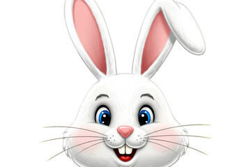 Fototapeta premium Cute White Bunny Portrait Illustration Happy Rabbit Smiling with Pink Ears