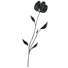 Elegant vector illustration of a stylized single black flower with elongated leaves, perfect for minimalist designs and print projects.
