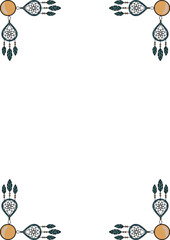 Elegant vector frame design featuring teal dream catchers, feathers, and beads, perfect for invitations or cards.