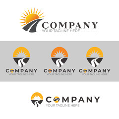 Modern Travel Road Logo with Sunrise Icon &ndash; Perfect for Travel Agencies, Road Trip Brands, Transport Services, Adventure Tours, Travel Blogs, Outdoor Companies, Journey or Vacation Branding