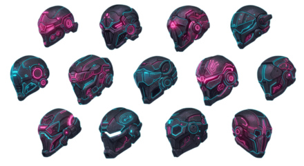 Cyberpunk Futuristic Helmet Illustration With Neon Glowing Design On Dark Background