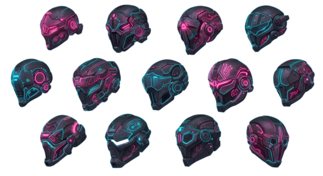 Cyberpunk Futuristic Helmet Illustration With Neon Glowing Design On Dark Background