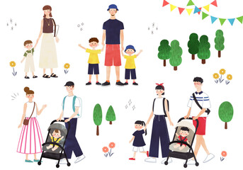 家族でお出かけ＊イラスト＊FamilyIllust