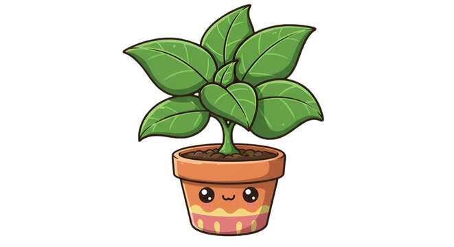 cute potted plant with smiling face clip art preview