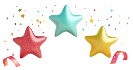 PNG Three confetti stars border background ribbons illustration.