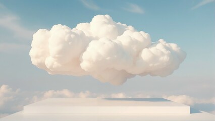 Fluffy cloud on white pedestal against blue sky dreamy background wallpaper image
