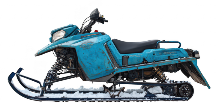 Blue Snowmobile on White Background: Winter Adventure Vehicle isolated on white png transparent background	