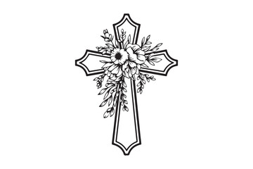 floral cross illustration vector