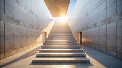 Fototapeta premium Minimalist White Staircase: Panoramic Serenity, Architectural Simplicity, Stone Steps, Interior Design