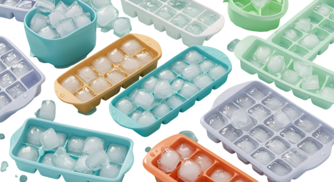 Colorful Ice Cube Trays Full of Ice Cubes Illustration Isolated Background