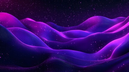 Obraz premium Abstract purple and pink wavy landscape with glittering particles.