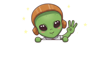 Cute Green Alien Cartoon Illustration Giving Three With Orange Helmet And Headphones