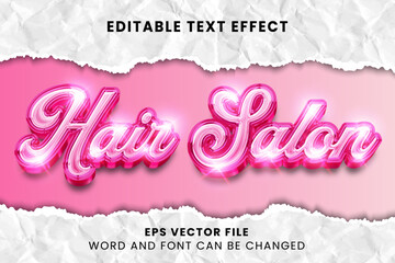 Hair salon pink 3d editable vector text effect