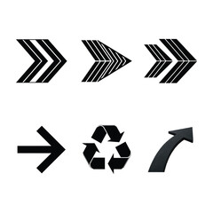 Collection of black arrows and recycle symbol icon