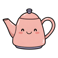 Obraz premium Cute Pink Teapot Cartoon Illustration With Smiling Face On Transparent Background