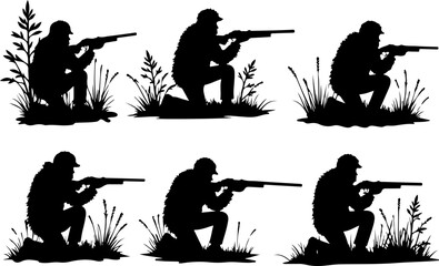 Hunting Man Silhouette Vector | Hunter with Gun Icon Design