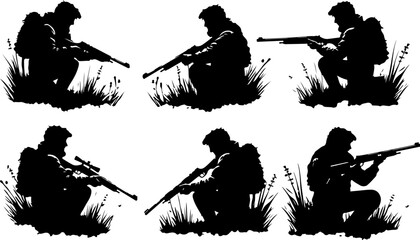 Hunting Man Silhouette Vector | Hunter with Gun Icon Design