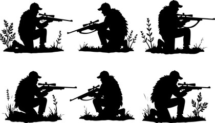 Hunting Man Silhouette Vector | Hunter with Gun Icon Design