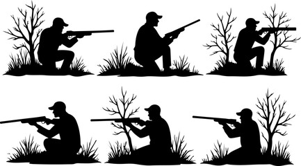 Hunting Man Silhouette Vector | Hunter with Gun Icon Design