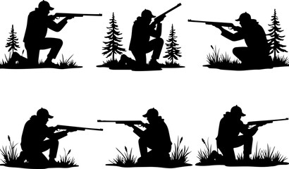 Hunting Man Silhouette Vector | Hunter with Gun Icon Design