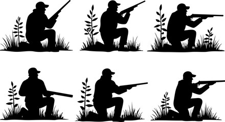 Hunting Man Silhouette Vector | Hunter with Gun Icon Design