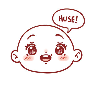 Cute Baby Face Illustration With Pink Cheeks And Smiling Speech Bubble