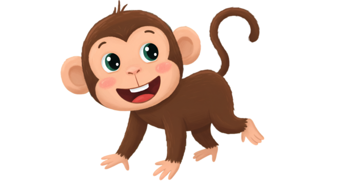 Cute Cartoon Monkey Smiling Joyfully Against Transparent Background Illustration