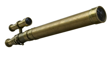 Detailed 3D Illustration of a Vintage Brass Telescope with Transparent Background